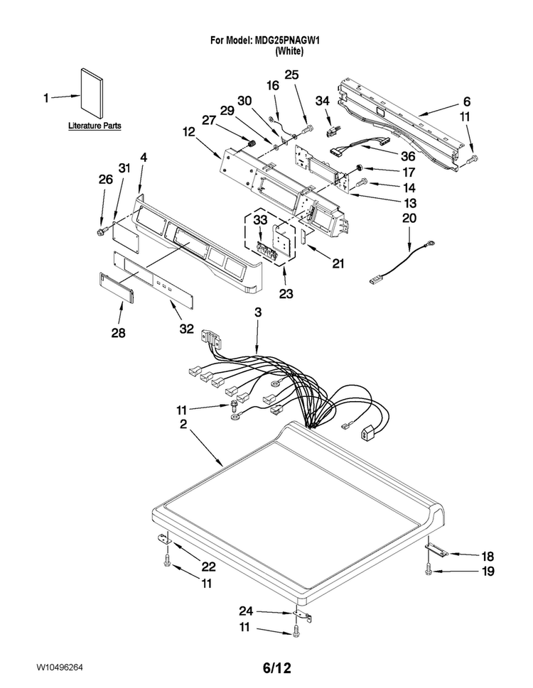 Top And Console Parts Diagram and Parts List for MDG25PNAGW1  Maytag Dryer