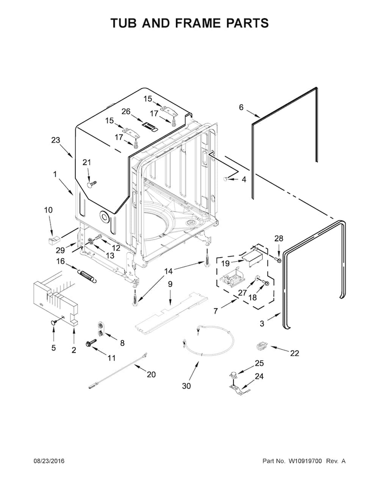 Tub And Frame Parts Diagram and Parts List for MDB8959SFZ4  Maytag Dishwasher