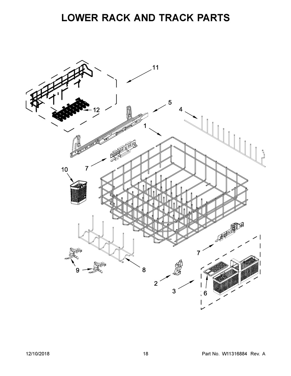 Lower Rack And Track Parts Diagram and Parts List for JDTSS246GL0  Maytag Dishwasher