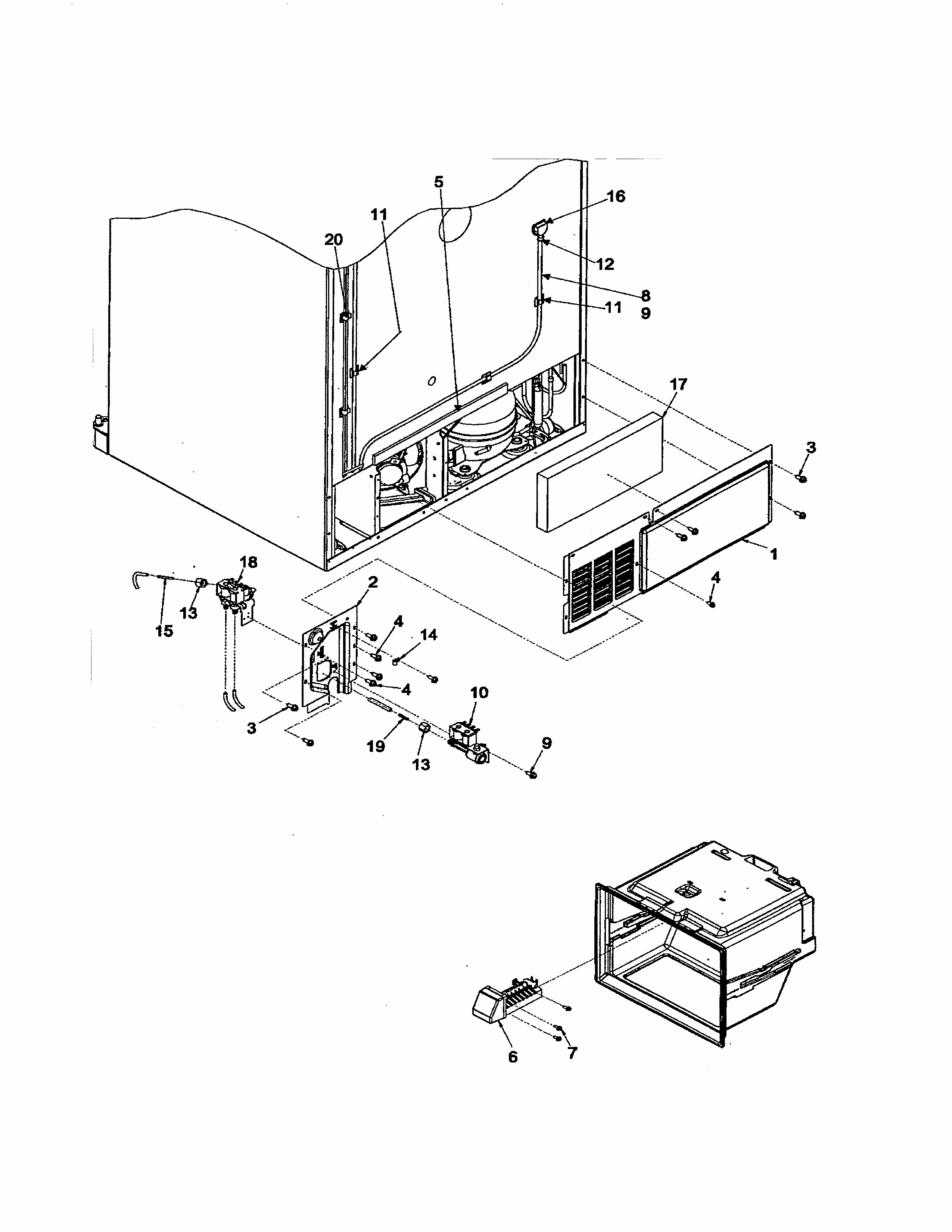 Cabinet Back Diagram and Parts List for 59673502203  Kenmore Refrigerator