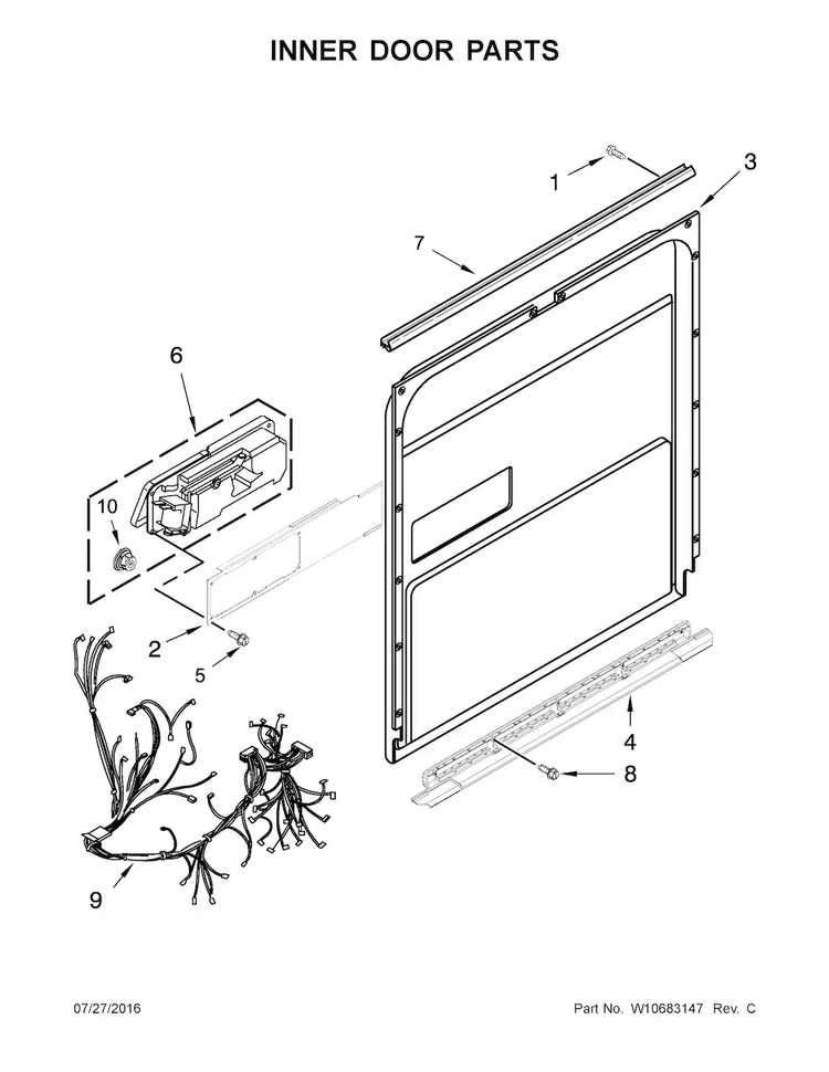 Inner Door Parts Diagram and Parts List for MDB8969SDE0  Maytag Dishwasher
