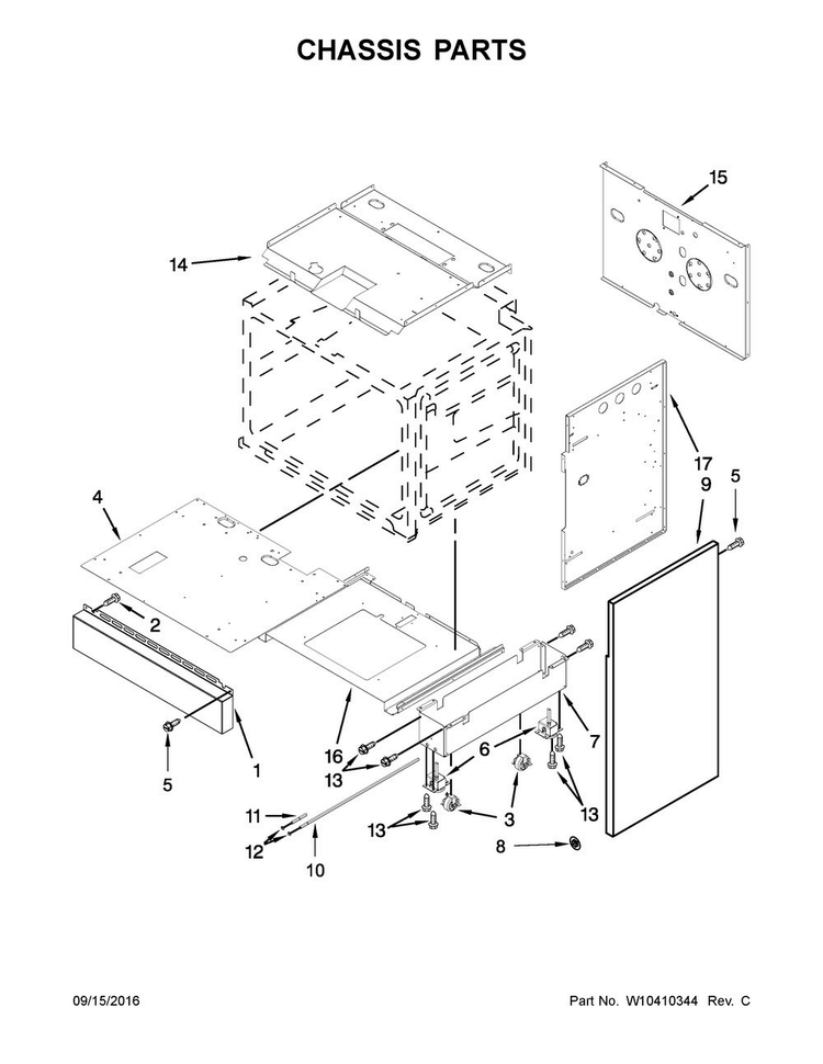 Chassis Parts Diagram and Parts List for JDRP430WP01  Jenn-Air Range