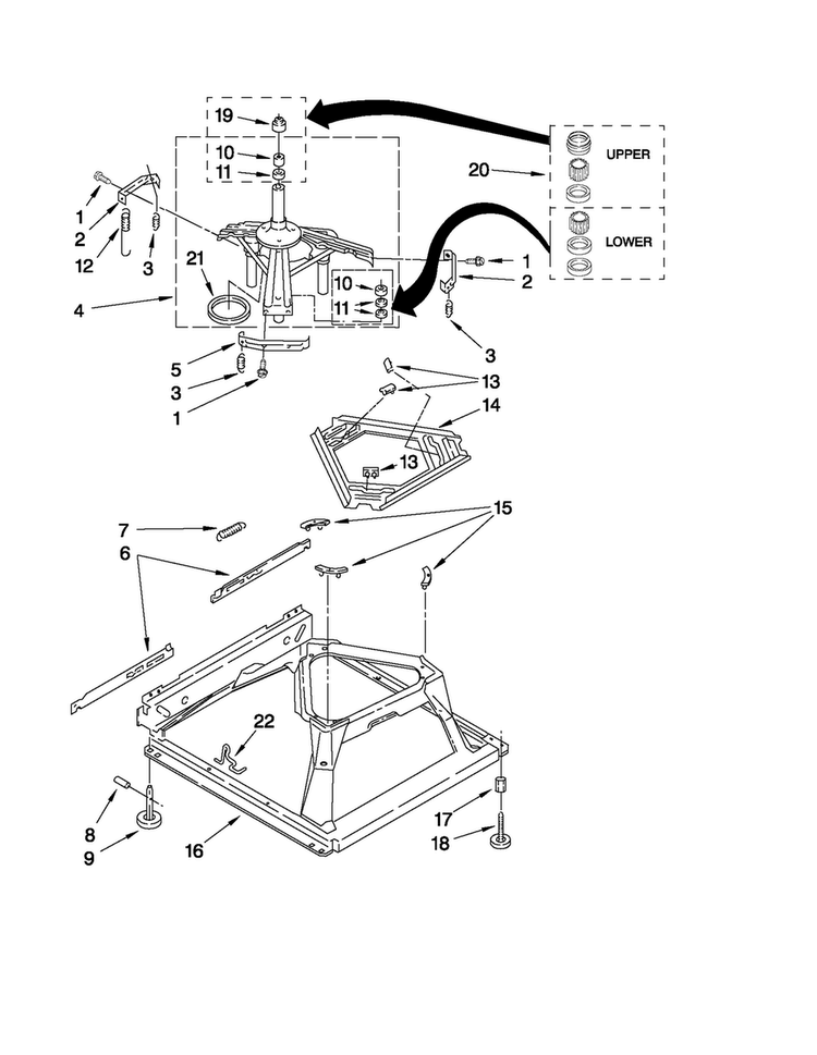 Machine Base Parts Diagram and Parts List for NTW4600XQ0  Amana Washer