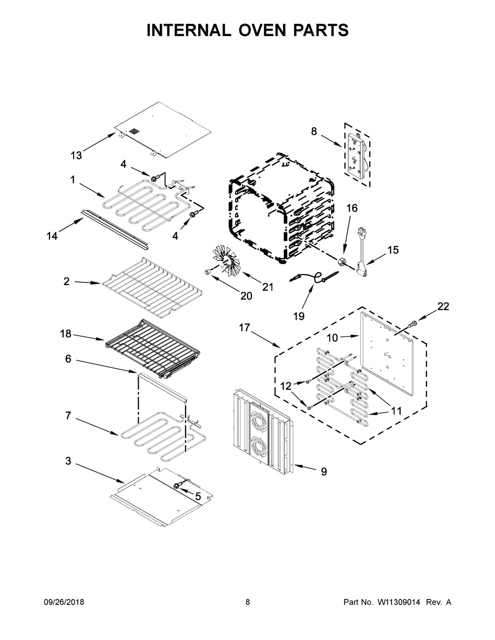 Internal Oven Parts Diagram and Parts List for JJW3430DS03  Maytag Wall Oven