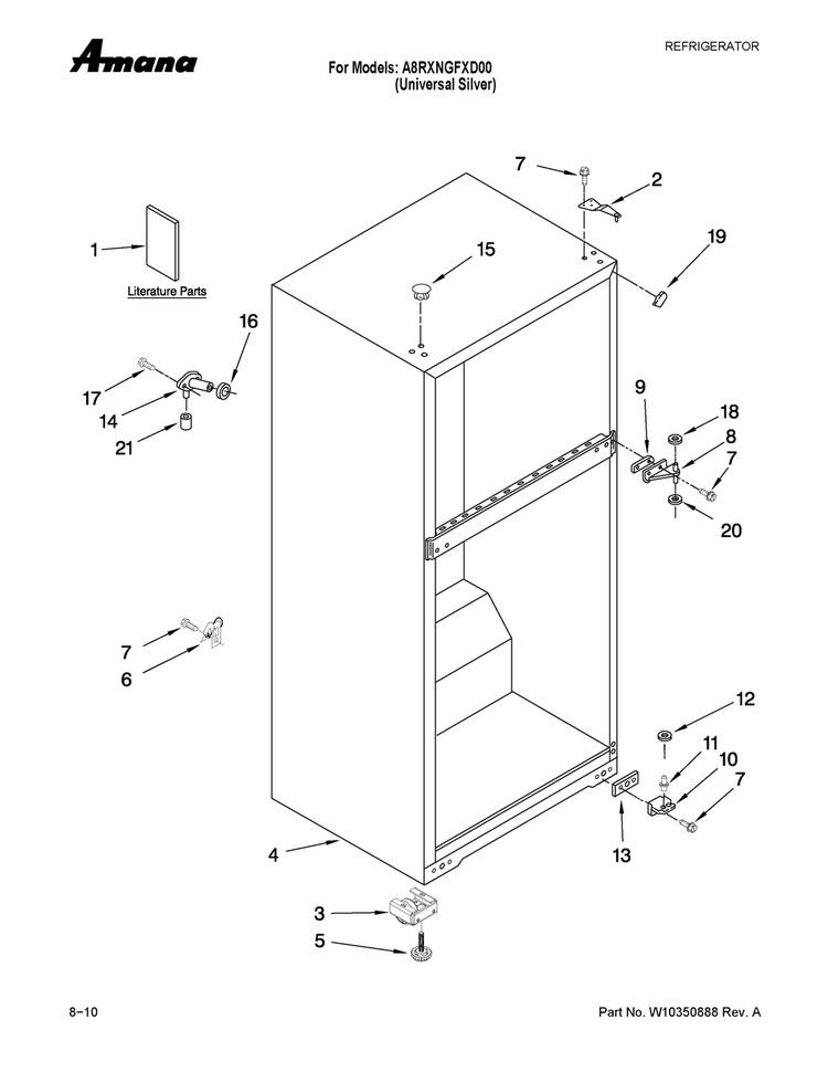 Cabinet Parts Diagram and Parts List for A8RXNGFXD00  Amana Refrigerator