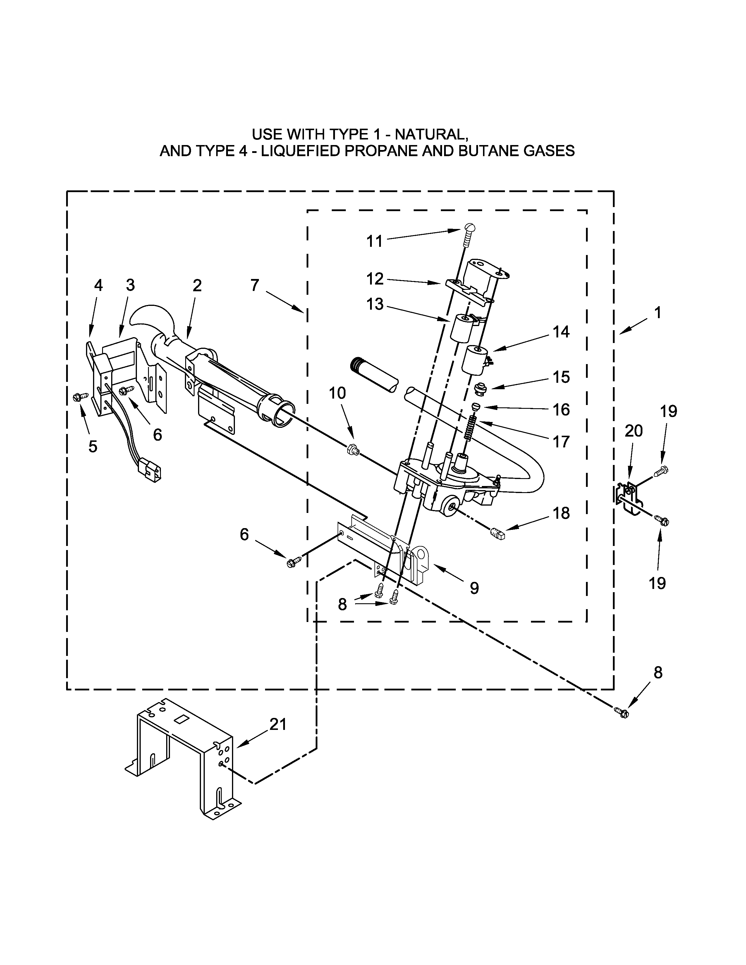 Burner Assembly Parts Diagram and Parts List for MGD5500FW0  Maytag Dryer