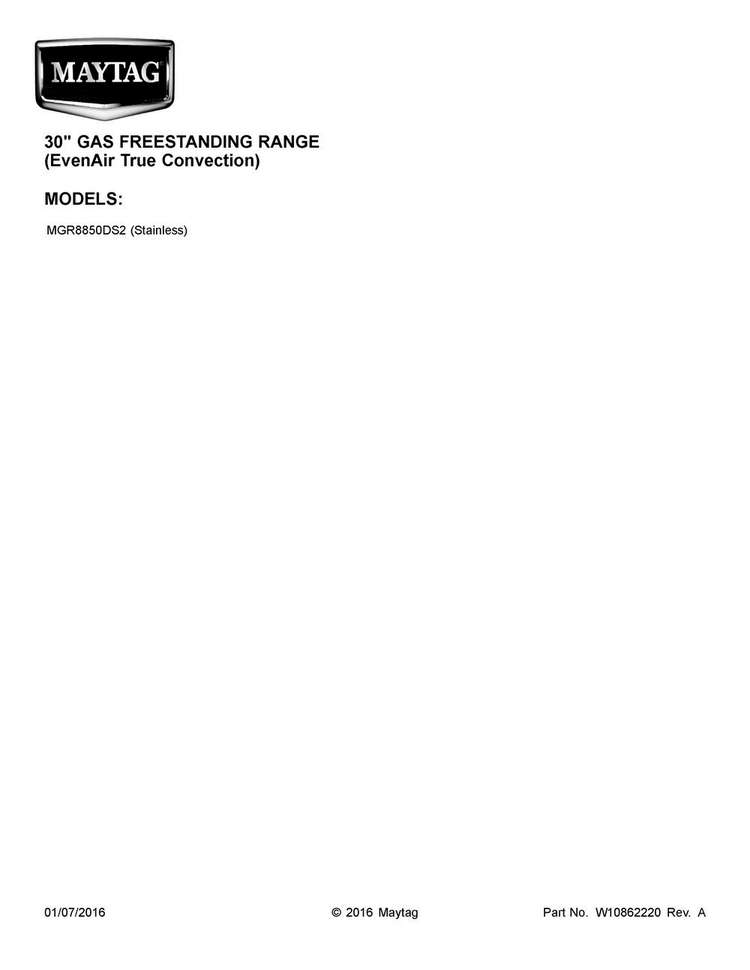 Cover Sheet Diagram and Parts List for MGR8850DS2  Maytag Range