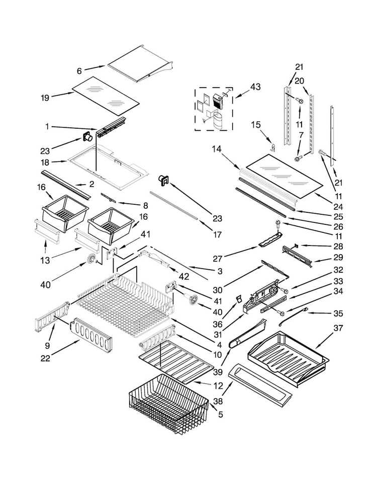 Shelf Parts Diagram and Parts List for MFF2258DEH01  Maytag Refrigerator