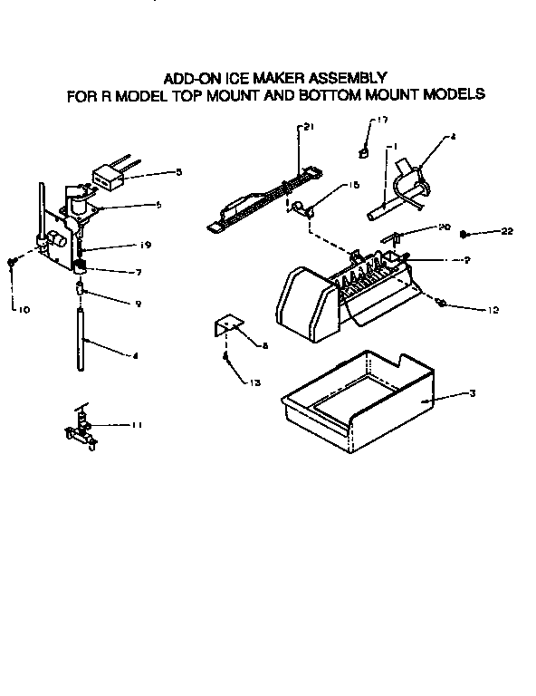 Add-on Ice Maker Assembly Diagram and Parts List for TX21R2-P1157609W  Amana Refrigerator