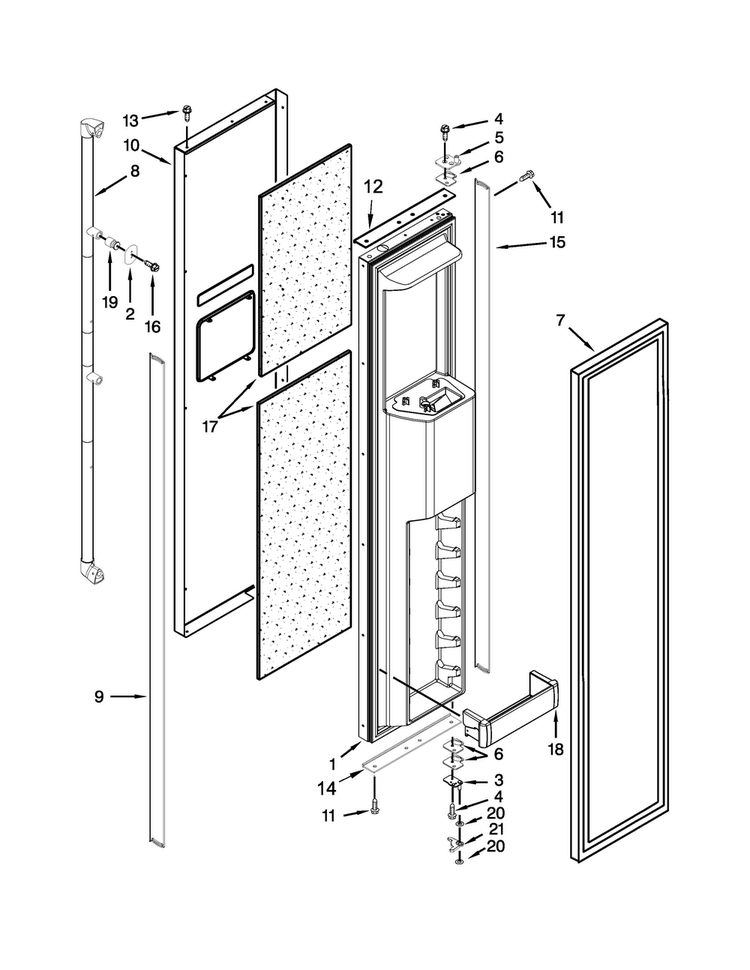 Freezer Door Parts Diagram and Parts List for JS42PPDUDE00  Jenn-Air Refrigerator