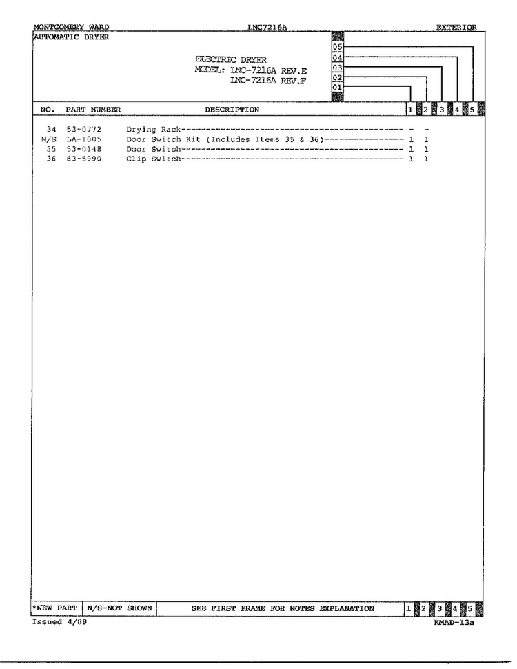 Exterior Page 3 Diagram and Parts List for 7216A REV E Norge Dryer