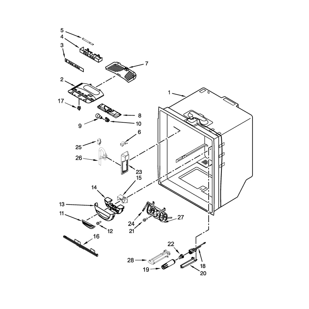 Freezer Liner Parts Diagram and Parts List for JFC2290REM00  Jenn-Air Refrigerator