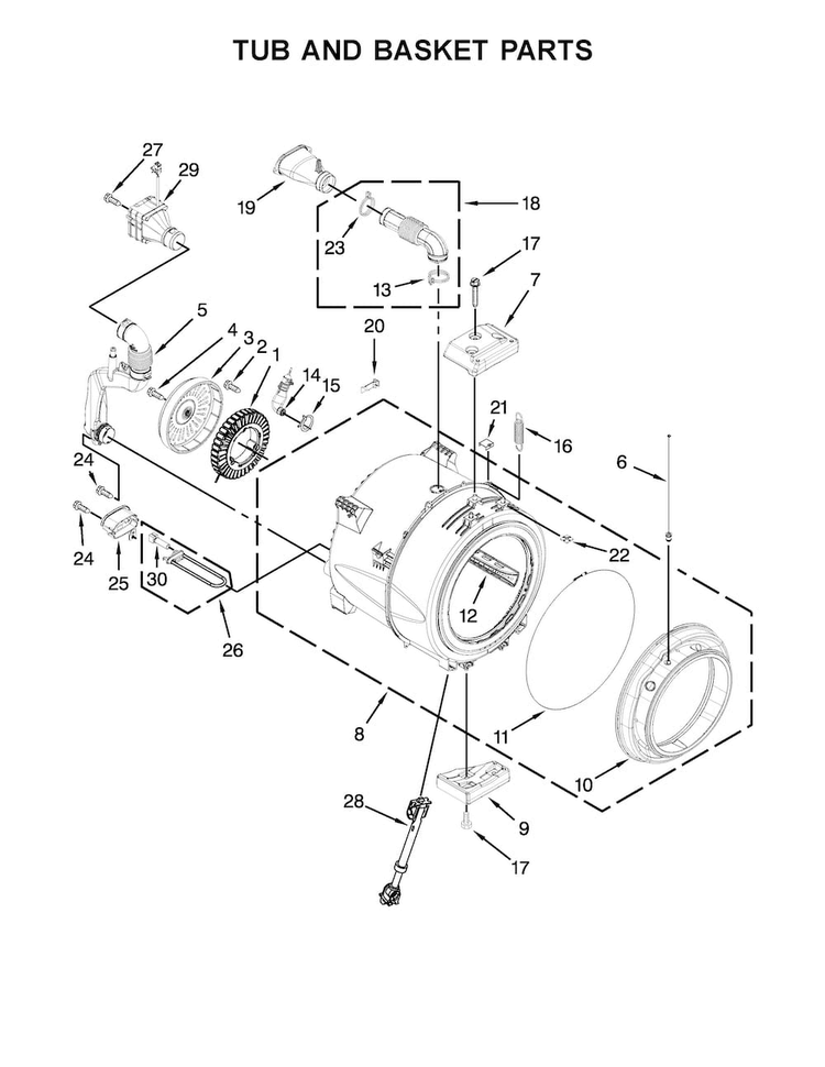Tub And Basket Parts Diagram and Parts List for MHW7000AG0  Maytag Washer