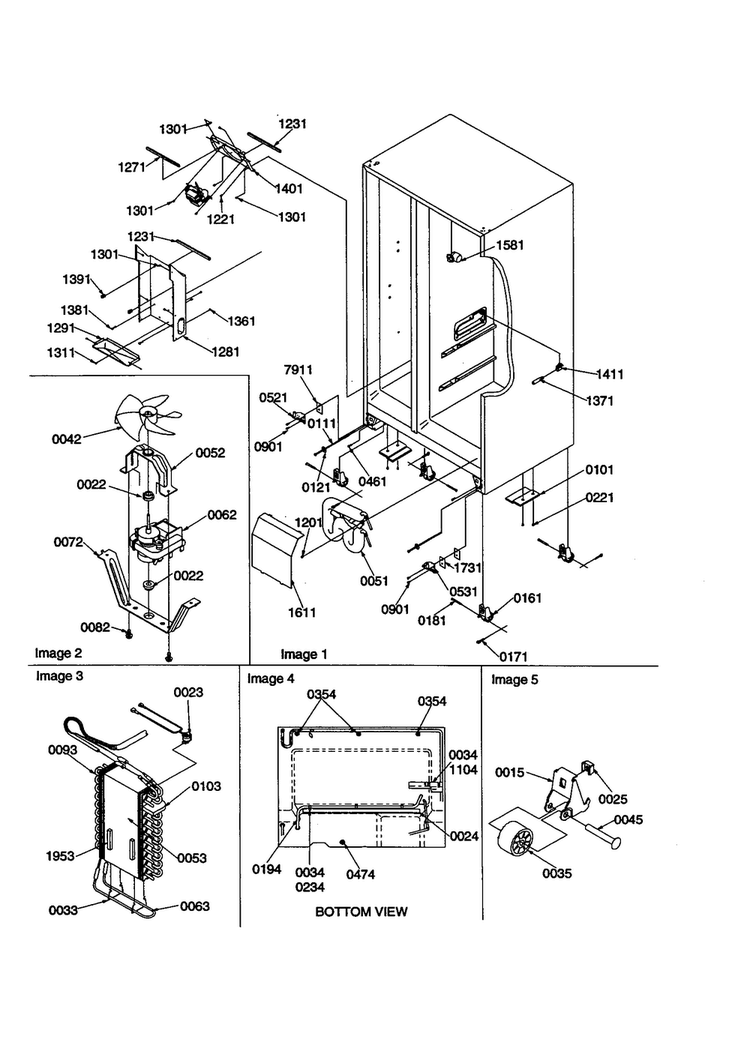 Hinges/drain/rollers/evaporator Diagram and Parts List for SBDE21VPE-P1317201WE  Amana Refrigerator