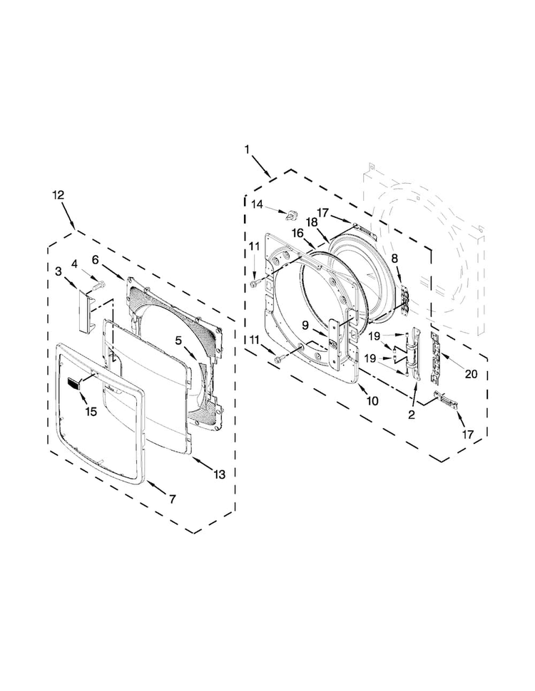Door Parts Diagram and Parts List for MED6000XW2  Maytag Dryer