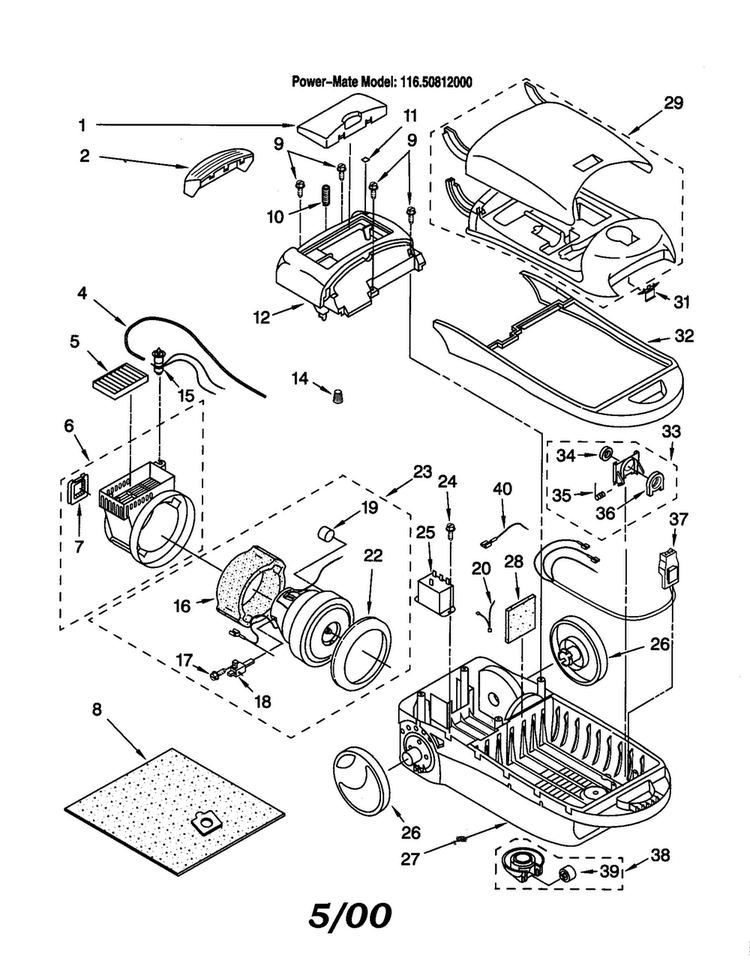 Vacuum Cleaner Diagram and Parts List for 11620812000  Kenmore Canister Vacuum