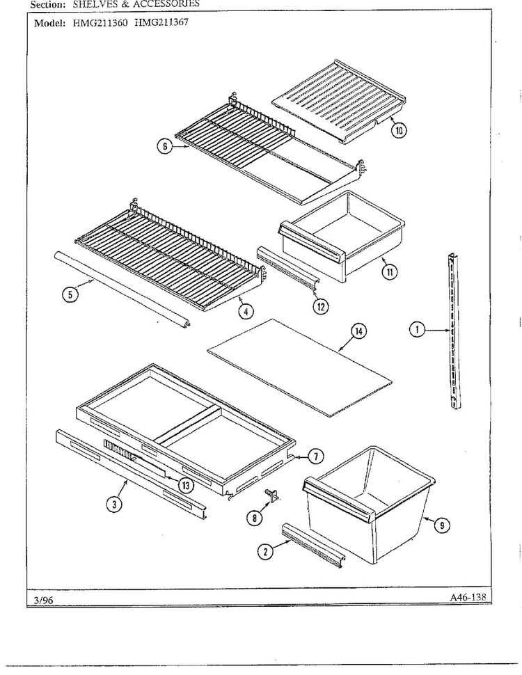 Shelves/accessories Diagram and Parts List for HMG211360  Admiral Refrigerator