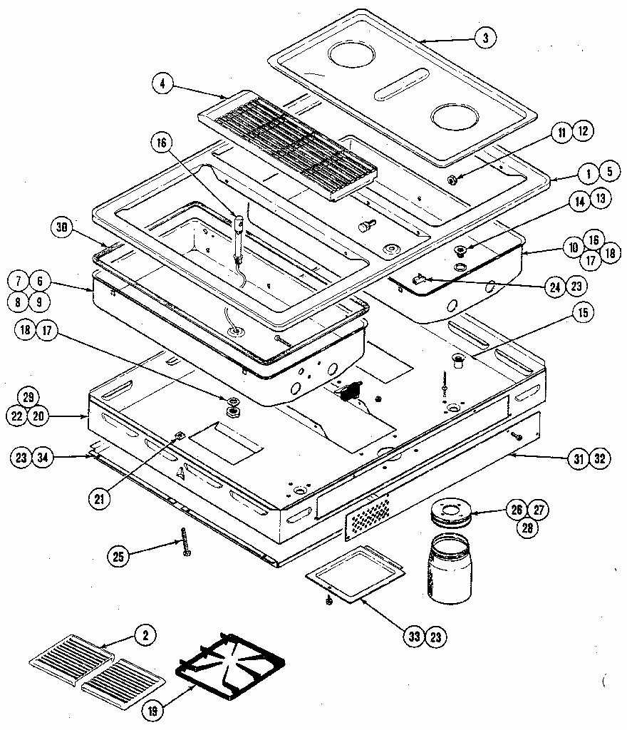 Top/burner Box Assembly Diagram and Parts List for 629CG200  Kenmore Cooktop