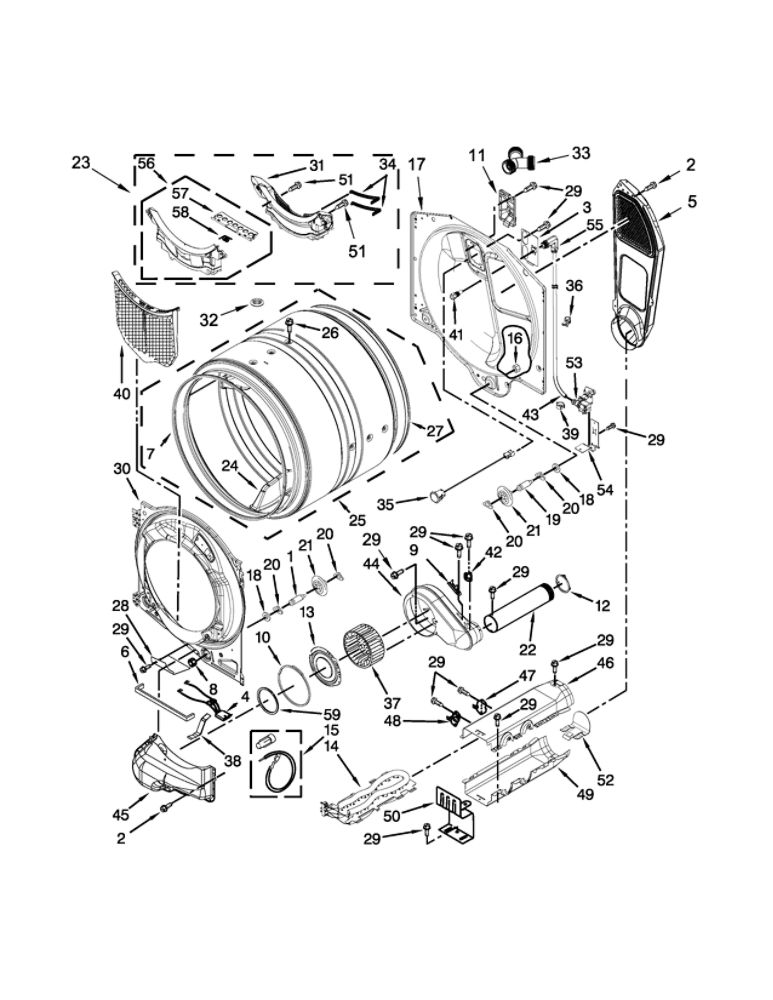 Bulkhead Parts Diagram and Parts List for YMED7100DC0  Maytag Dryer