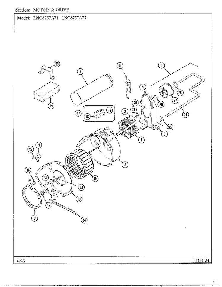 Motor And Drive Diagram and Parts List for LNC-8757A71  Maytag Dryer
