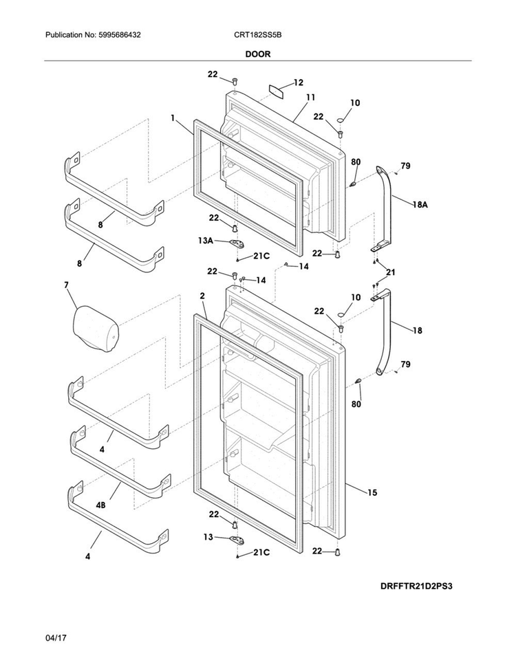 Door Diagram and Parts List for CRT182SS5B  Crosley Refrigerator