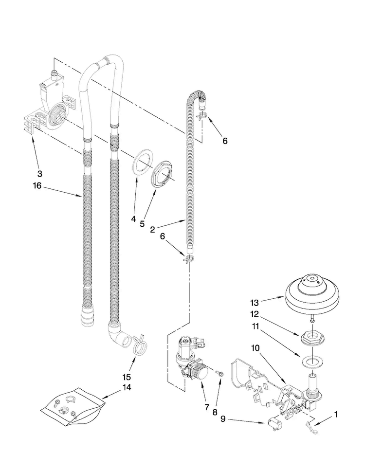 Fill And Overfill Parts Diagram and Parts List for JDB3200AWB5  Jenn-Air Dishwasher