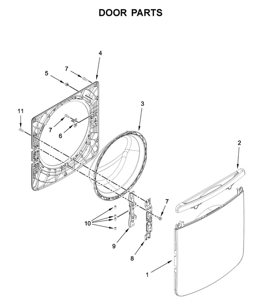 Door Parts Diagram and Parts List for MHW5630HW1  Maytag Washer