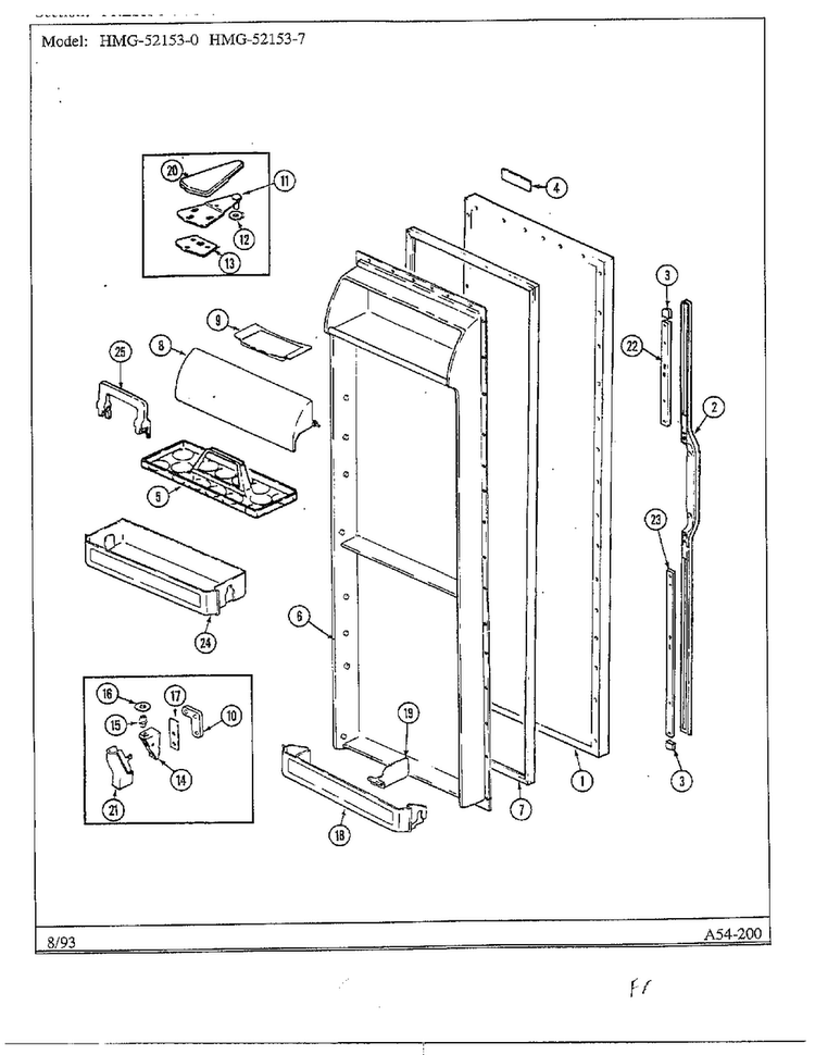 Fresh Food Door Diagram and Parts List for 52153-0A  Admiral Refrigerator