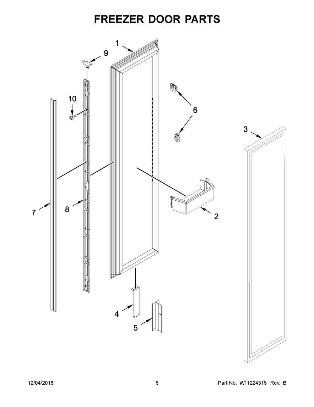 Freezer Door Parts Diagram and Parts List for JBZFR30IGX00  Maytag Freezer