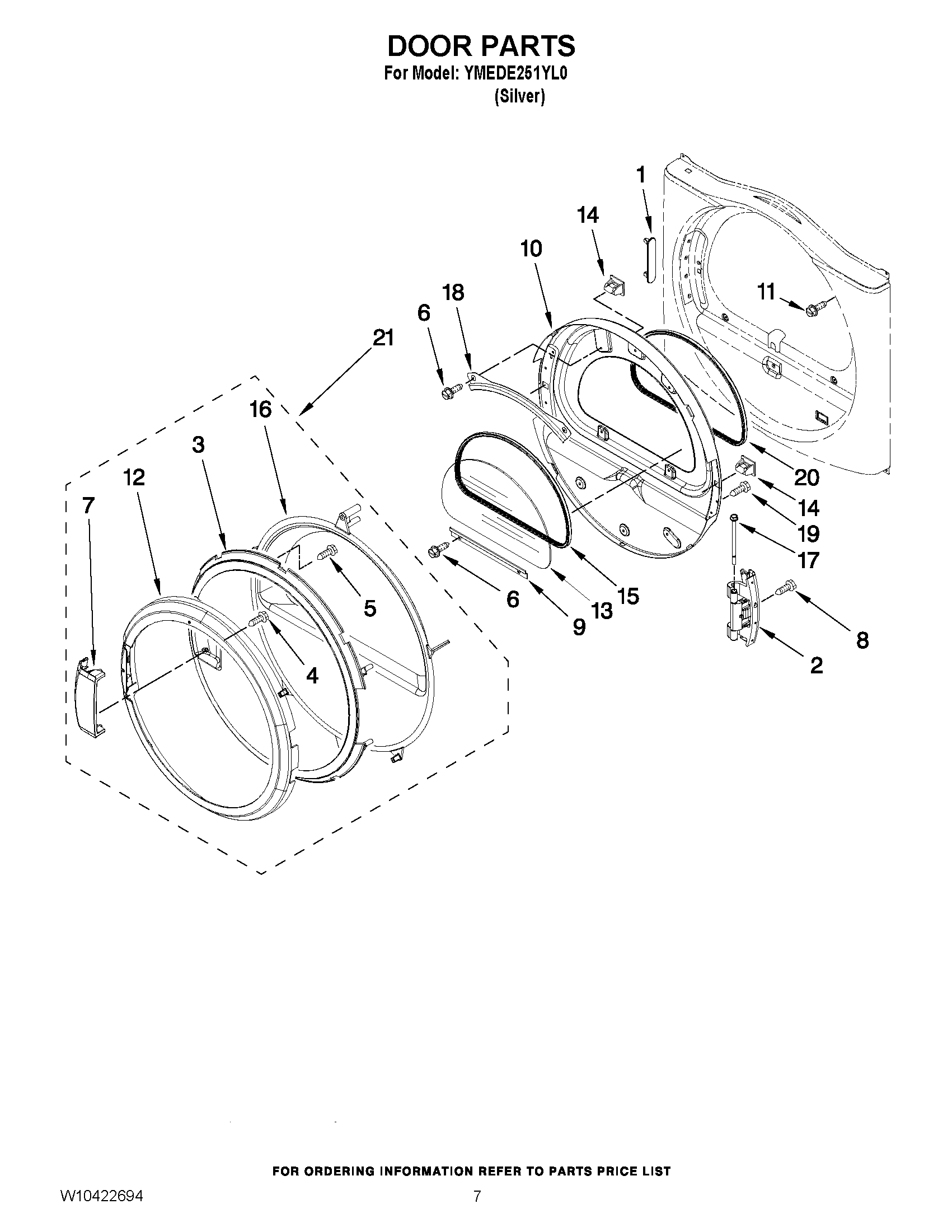 04 - DOOR PARTS Diagram and Parts List for YMEDE251YL0  Maytag Dryer