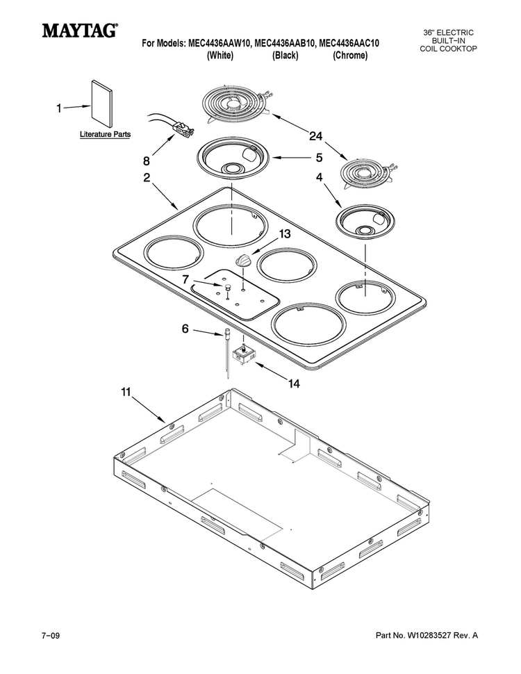 Cooktop Parts Diagram and Parts List for MEC4436AAW10  Maytag Cooktop