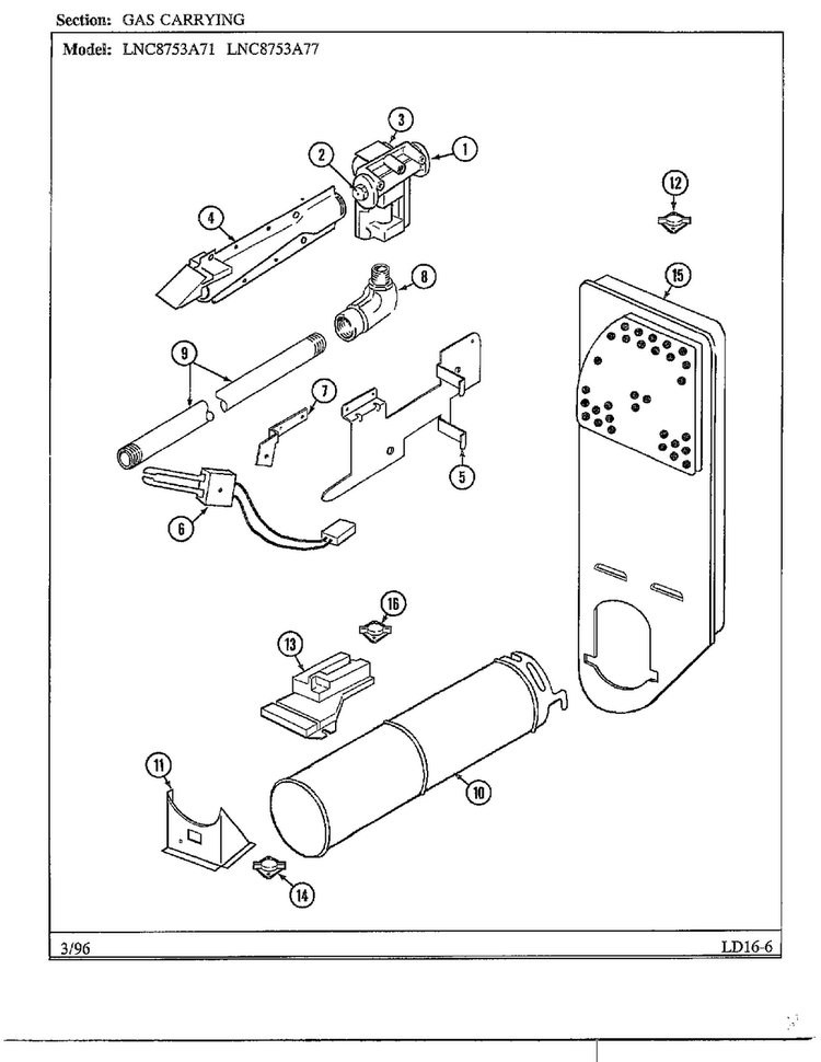 Gas Carrying Diagram and Parts List for LNC-8753A77  Maytag Dryer