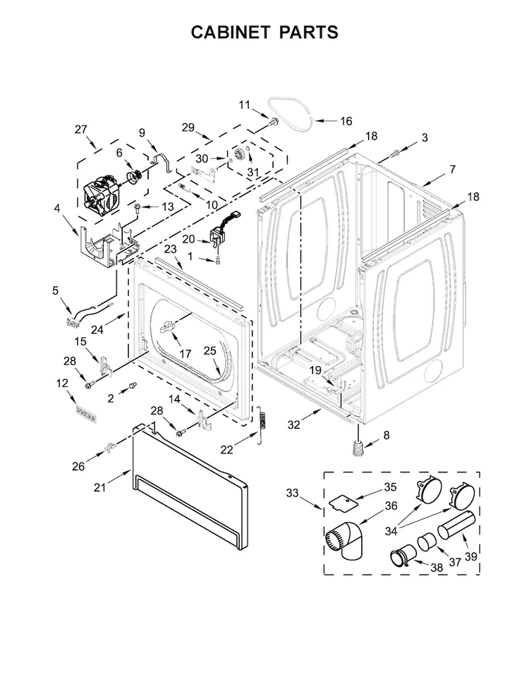 Cabinet Parts Diagram and Parts List for MEDB765FW0  Maytag Dryer