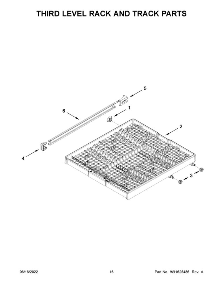 Third Level Rack And Track Parts Diagram and Parts List for JDPSS244LL2  Maytag Dishwasher