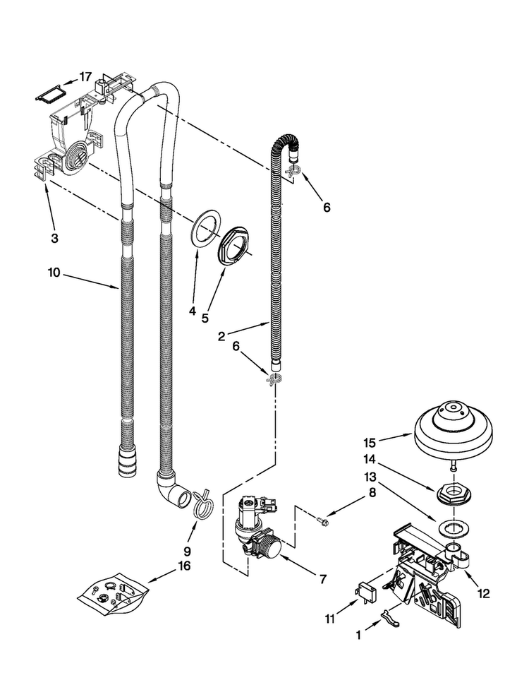 Fill, Drain And Overfill Parts Diagram and Parts List for MDBH979SAM0  Maytag Dishwasher