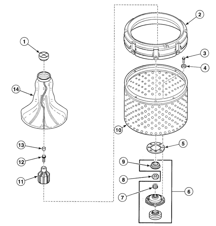 Washtub Assy Diagram and Parts List for SWT210WN1124  Speed Queen Washer