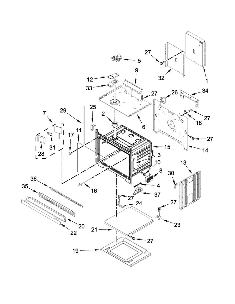Oven Parts Diagram and Parts List for JJW2830DB01  Jenn-Air Wall Oven