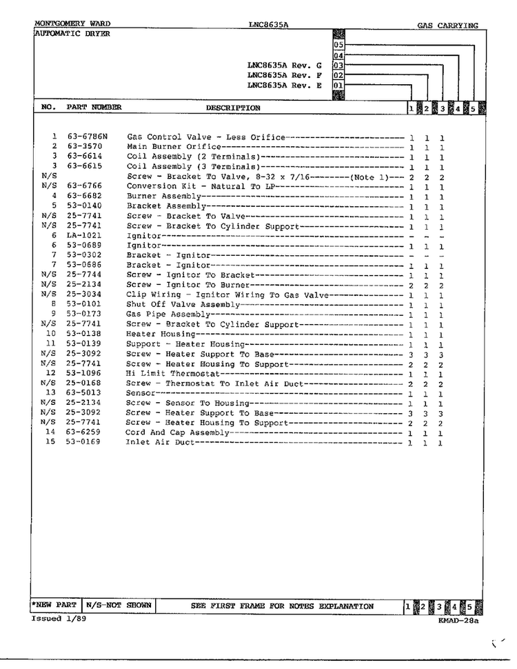 Gas Carrying Page 3 Diagram and Parts List for 8635A  Norge Dryer