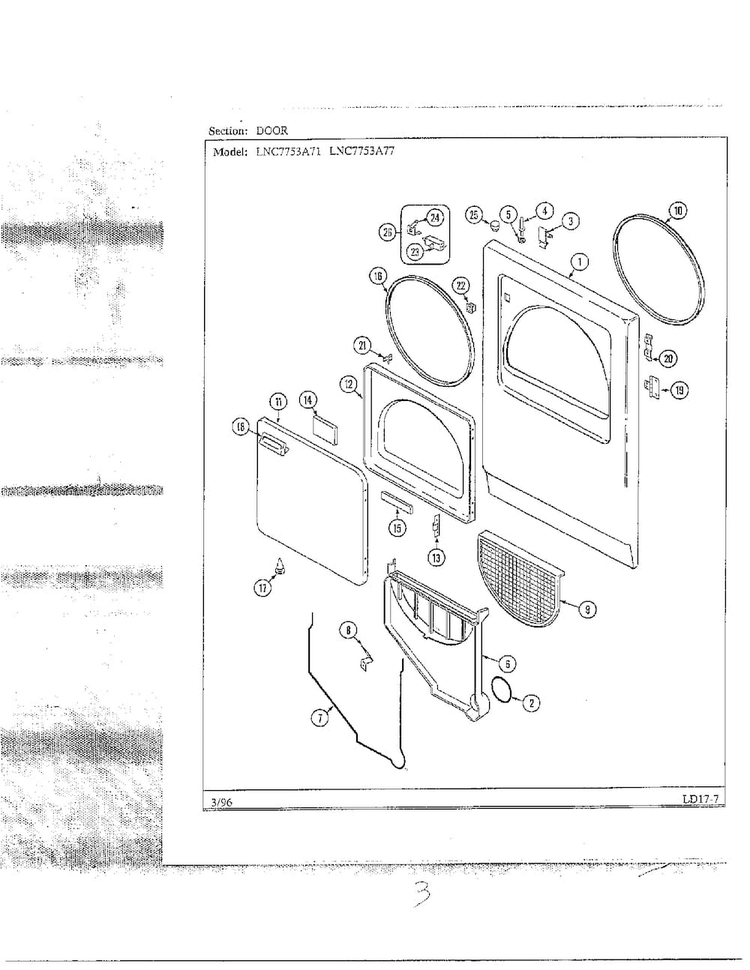 Door Diagram and Parts List for LNC7753A77  Maytag Dryer