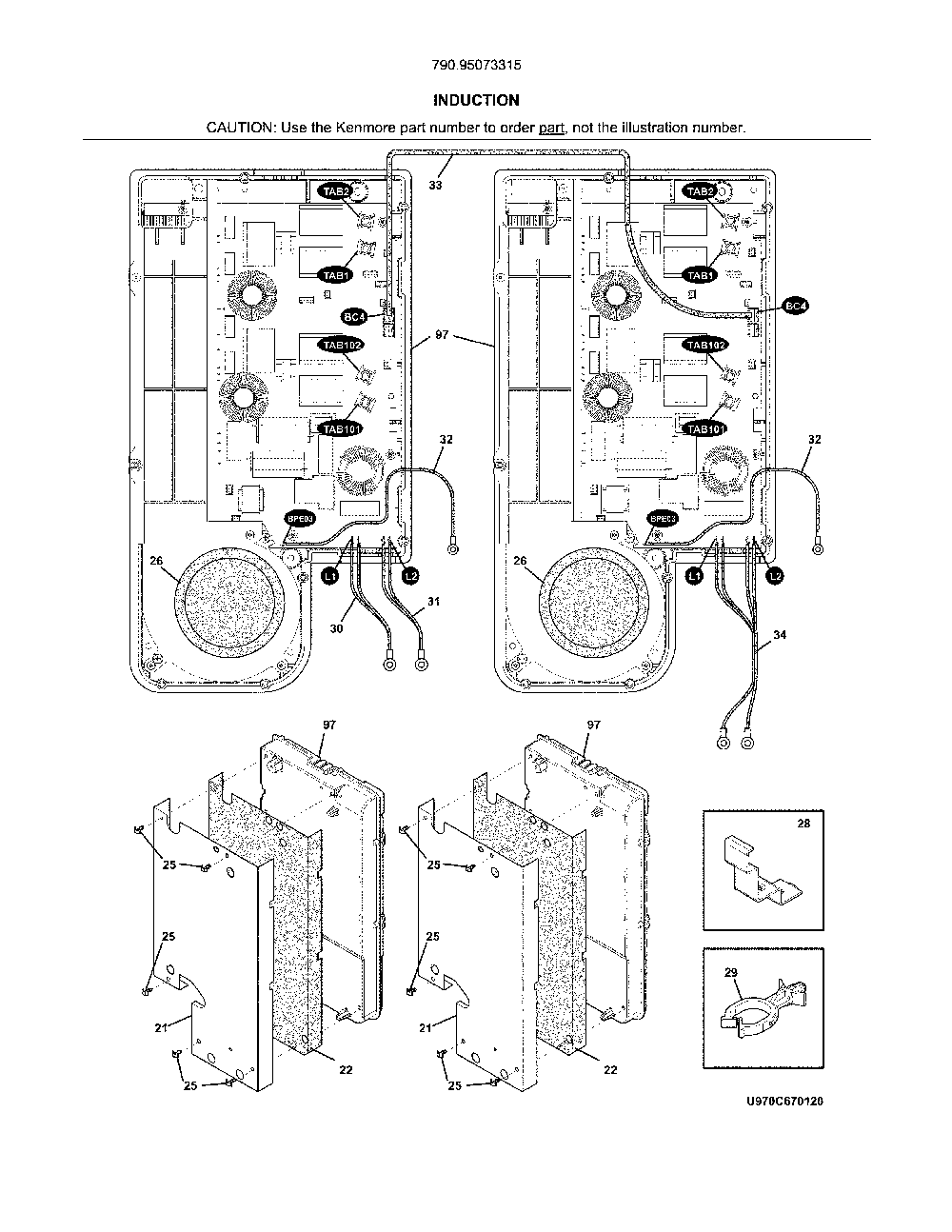 Induction Diagram and Parts List for 79095073315  Kenmore Range