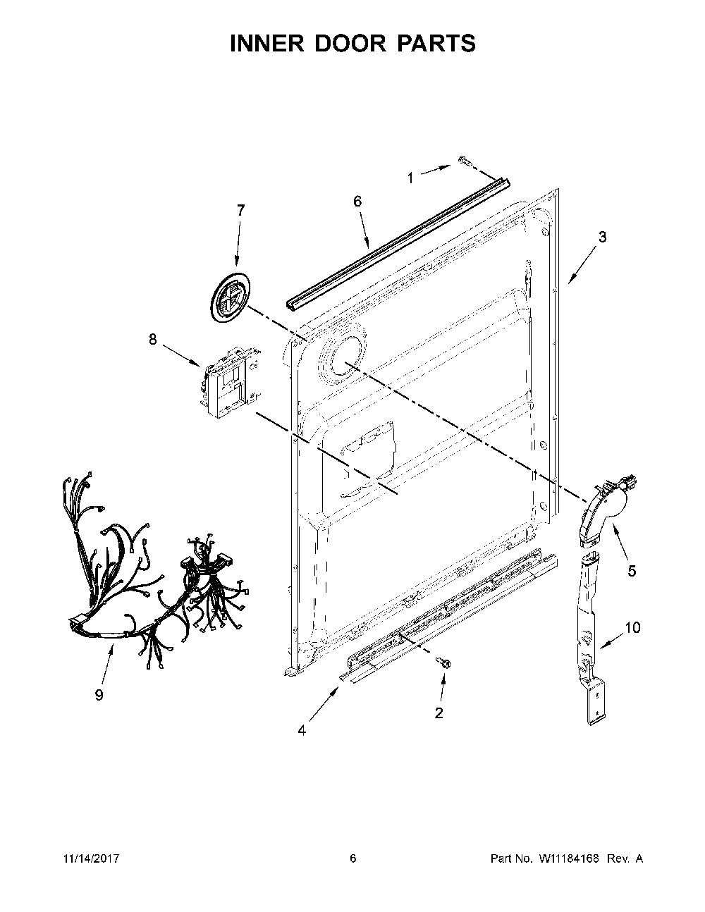 Inner Door Parts Diagram and Parts List for 66512793K314  Kenmore Dishwasher