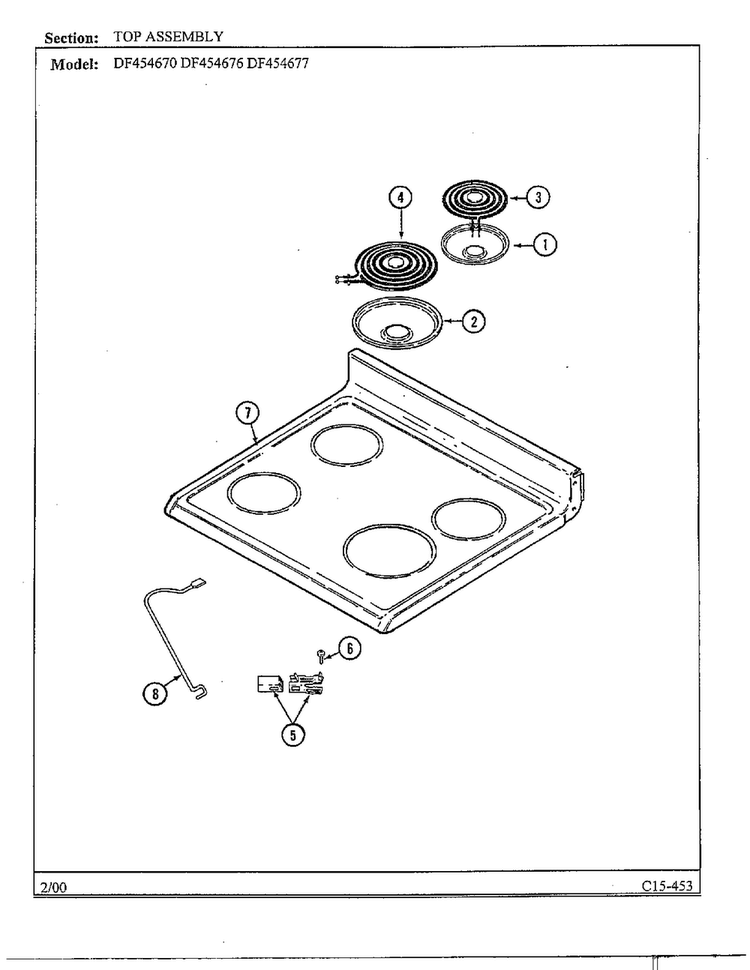 Body Diagram and Parts List for DF454670  Magic Chef Range