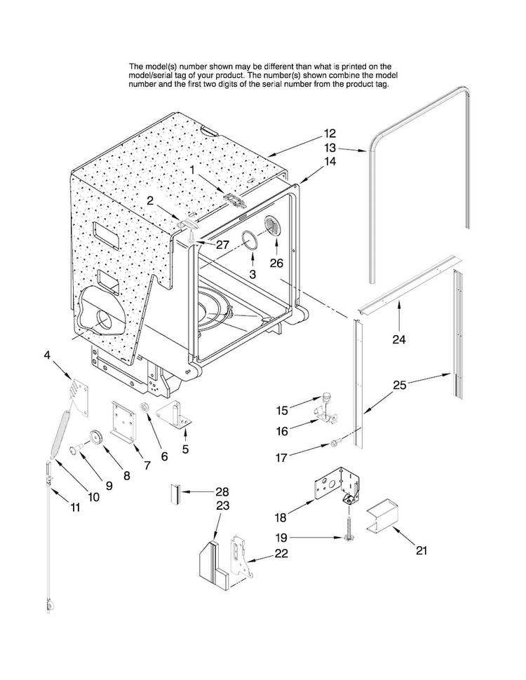 Tub And Frame Parts Diagram and Parts List for MDBH955AWS3  Maytag Dishwasher
