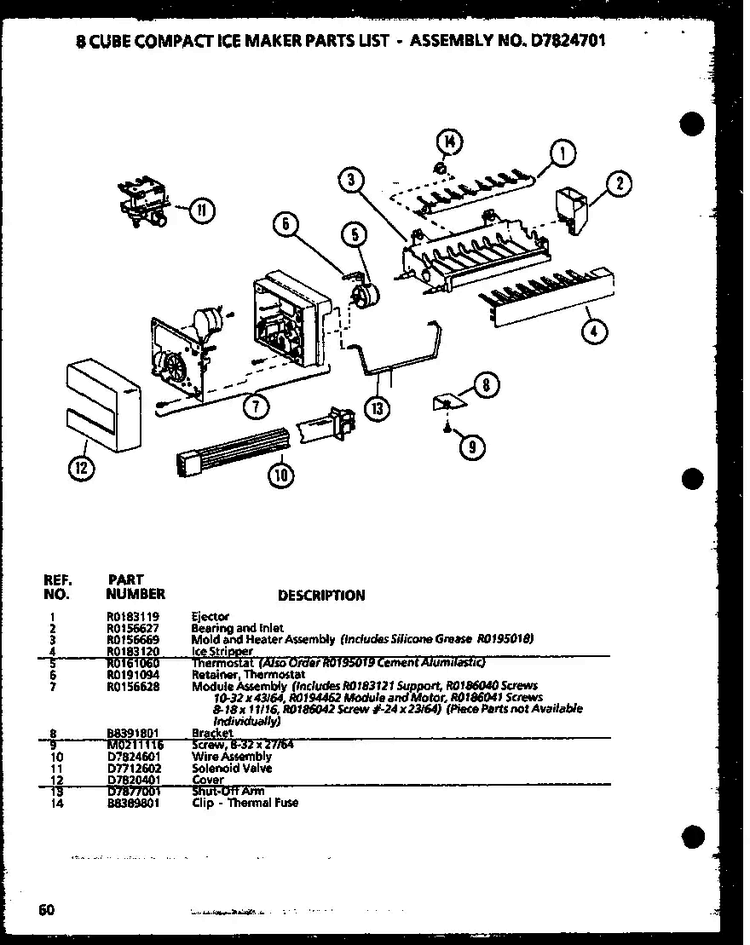 8 Cube Compact Ice Maker Diagram and Parts List for SBD20K-P1117701W  Amana Refrigerator