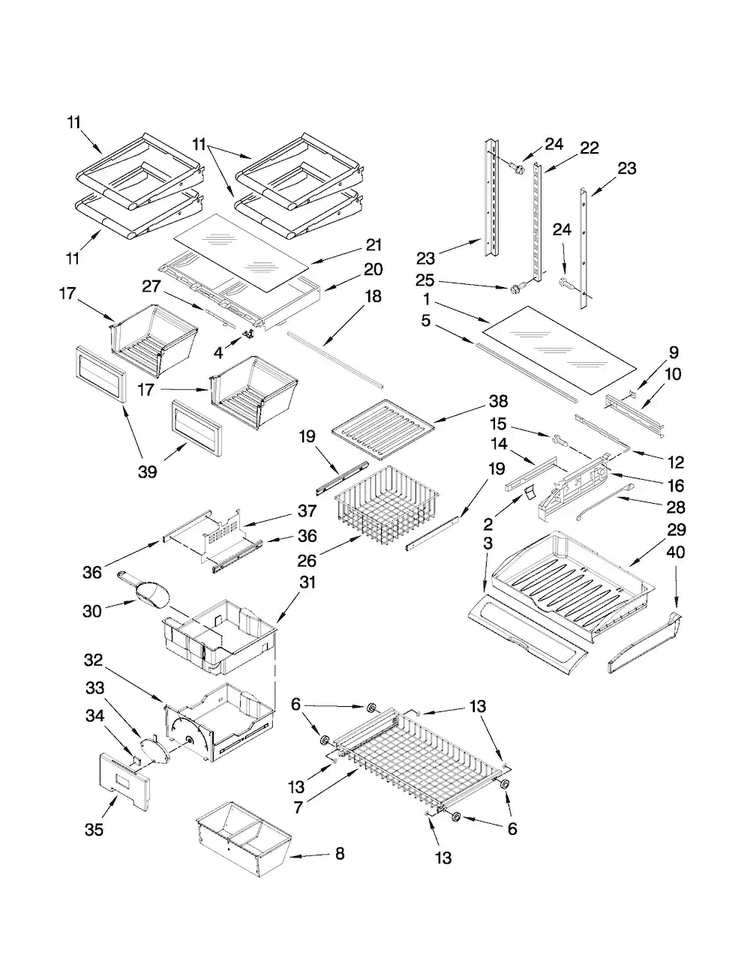 Shelf Parts Diagram and Parts List for JFC2290VEP10  Jenn-Air Refrigerator