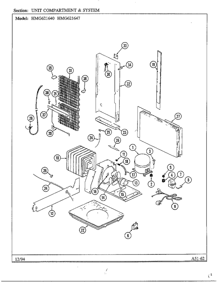 Unit Compartment And System Diagram and Parts List for 621640  Admiral Refrigerator