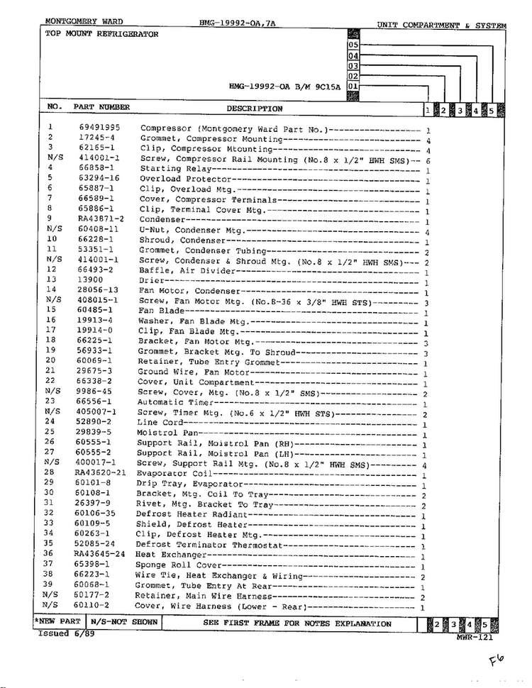 Unit Compartment And System Page 2 Diagram and Parts List for 19992A  Admiral Refrigerator