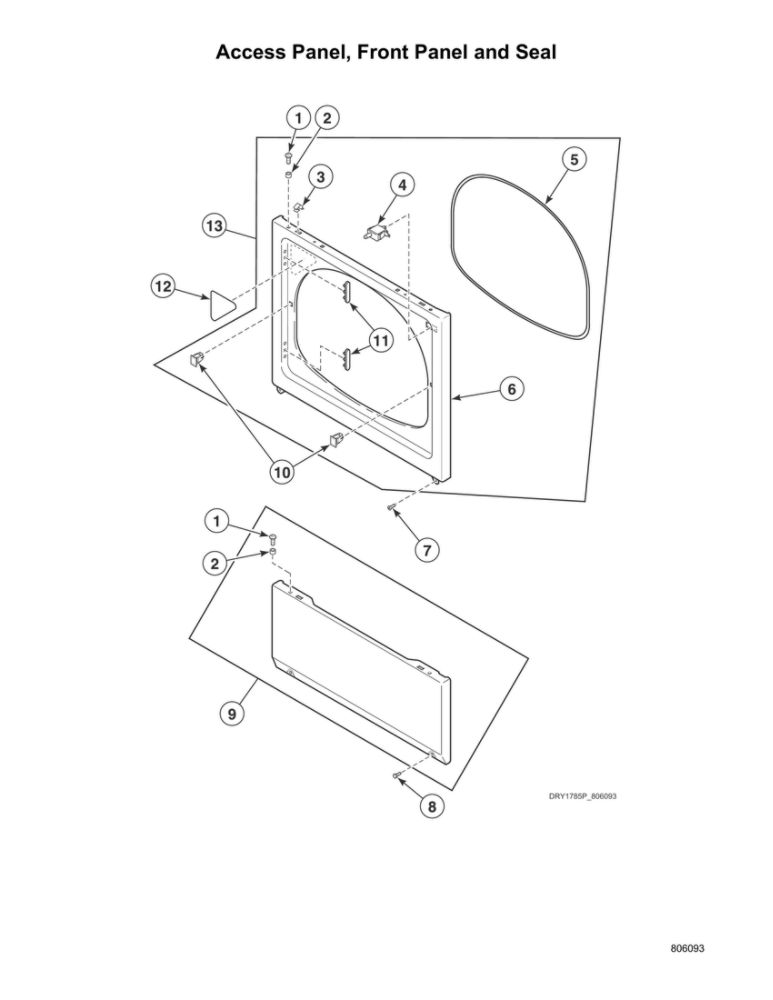 Access Panel/Front Panel/Seal Diagram and Parts List for ATGE9ASP115TW01  Speed Queen Washer Dryer Combo