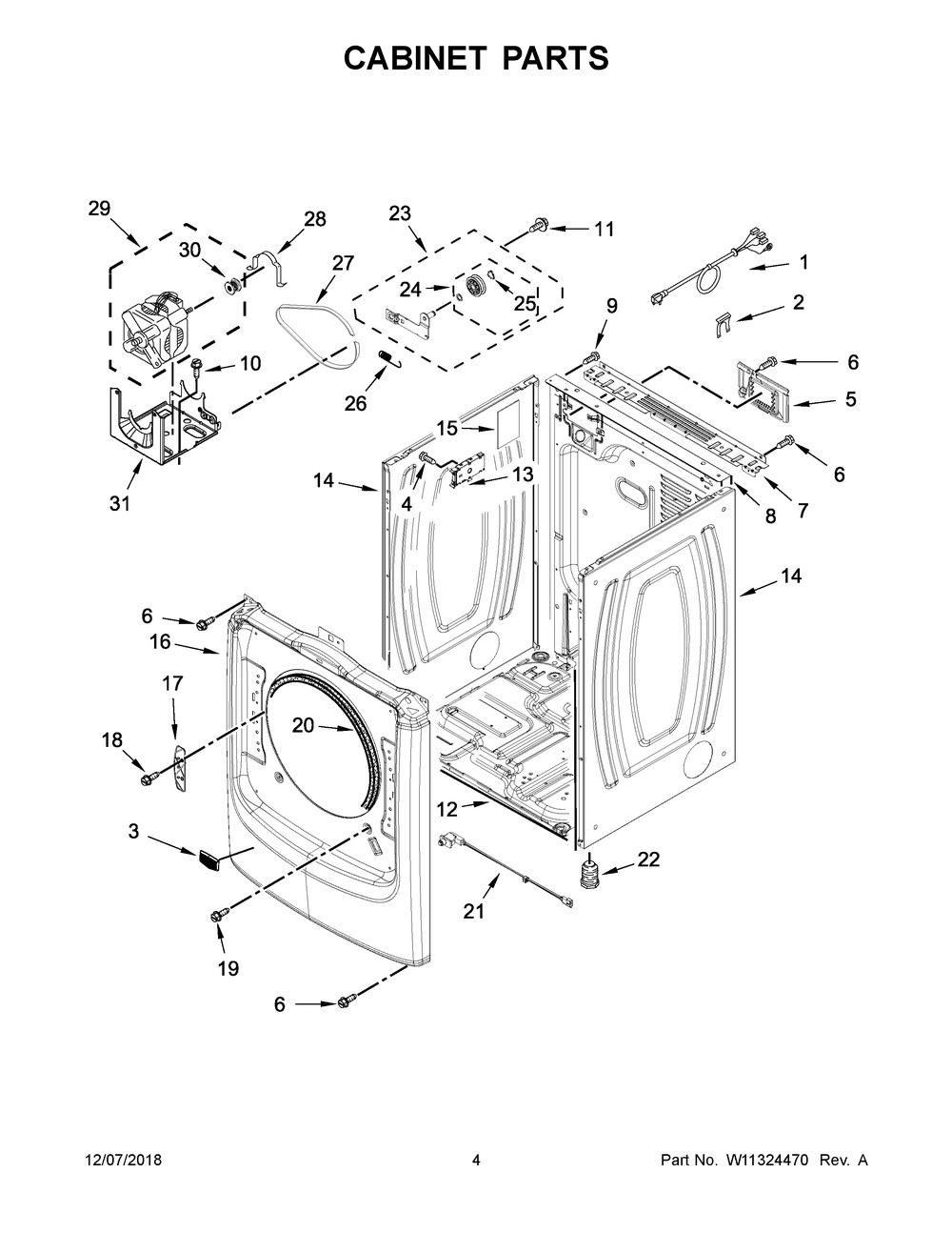 Cabinet Parts Diagram and Parts List for YMED5630HW0  Maytag Dryer