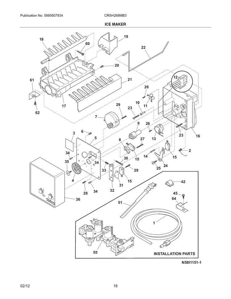 Ice Maker Diagram and Parts List for CRSH268MB3  Crosley Refrigerator